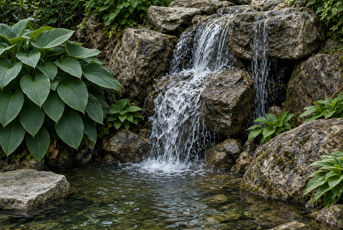 Landscaped water feature and pond
